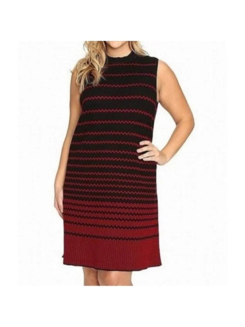 Nic+Zoe Red Black Stripe Dot Tank Dress - Small